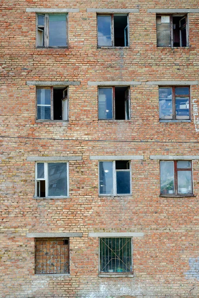 Antiguo Edificio Dormitorio Ladrillo Época Urss Arquitectura Soviética Una Pared — Foto de Stock