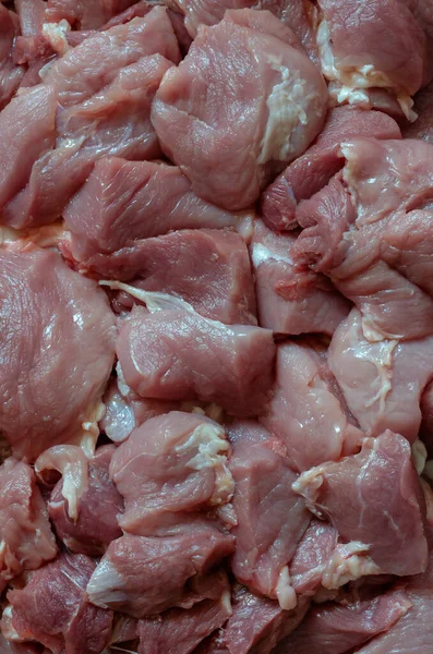 Textur Von Rohem Grob Gehacktem Fleisch Stücke Von Frischem Schweinefleisch — Stockfoto