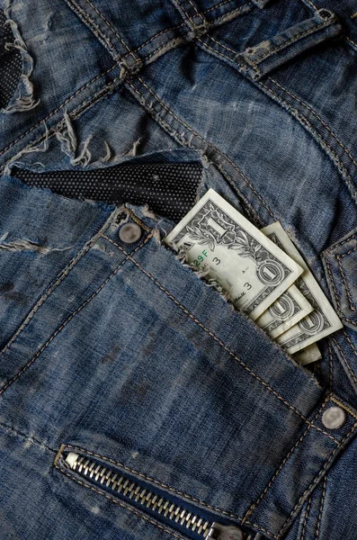 American Dollars Ripped Jeans Pocket Four One Dollar Banknotes Old — Stock Photo, Image