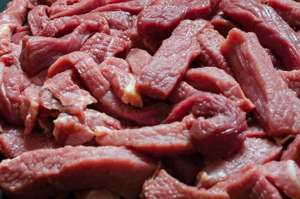 Frisos Carne Cruda Fondo Filete Res Cortado Cubos Cerca Textura — Foto de Stock