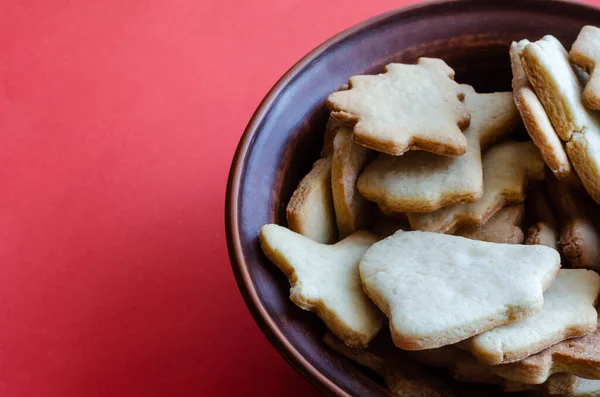 Ciotola Terracotta Marrone Con Deliziosi Biscotti Natale Fatti Casa Sfondo — Foto Stock