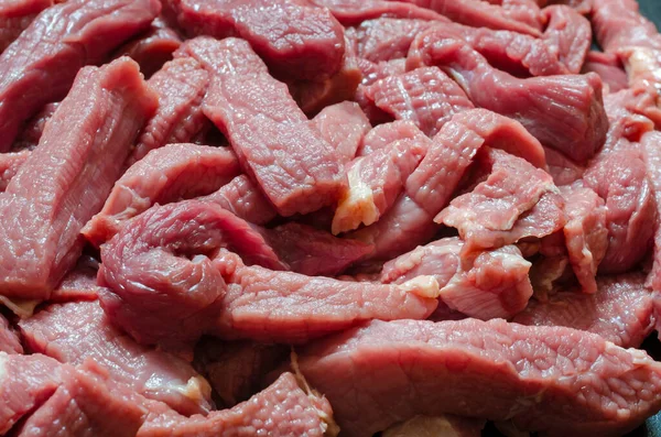 Frisos Carne Cruda Fondo Filete Res Cortado Cubos Cerca Textura — Foto de Stock