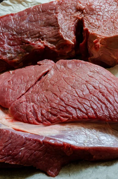 Primer Plano Trozos Carne Cruda Detalle Carne Cruda Carnicería Pequeña —  Fotos de Stock