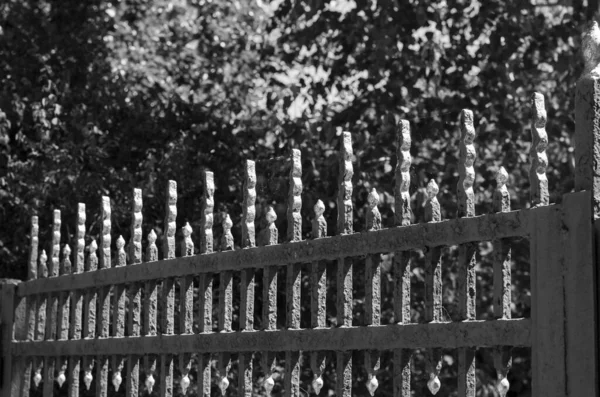 Black Metal Fence Decorative Elements Private Property Street Fencing Summer — Stock Photo, Image
