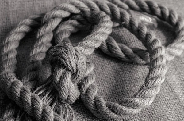 Thick Natural Rope Randomly Laid Out Sackcloth Close Twisted Nautical — Stock Photo, Image