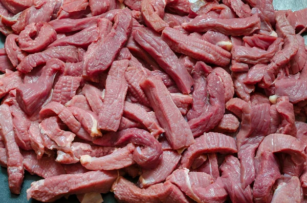 Frisos Carne Cruda Fondo Filete Res Cortado Cubos Cerca Textura — Foto de Stock