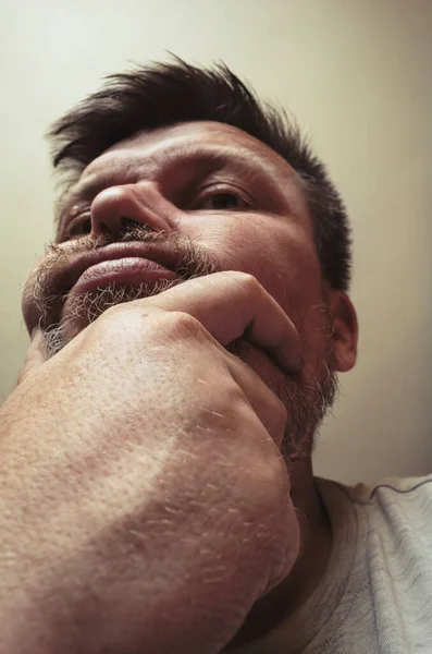 Retrato Incomum Homem Barbudo Adulto Homem Anos Com Barba Frente — Fotografia de Stock