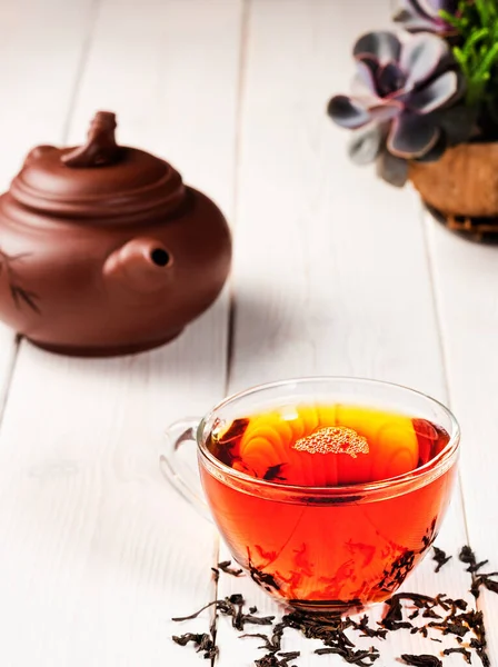 Glass Cup Red Tea Tea Ceremony Freshly Brewed Black Tea — Stock Photo, Image