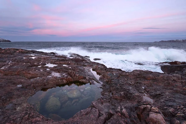 Sunset Barents Sea Scenic Shore Nearby Murmansk Polar Circle — Stock Photo, Image