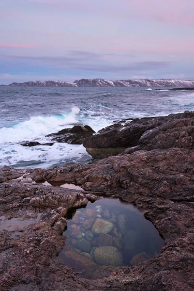 Sunset Barents Sea Scenic Shore Nearby Murmansk Polar Circle — Stock Photo, Image