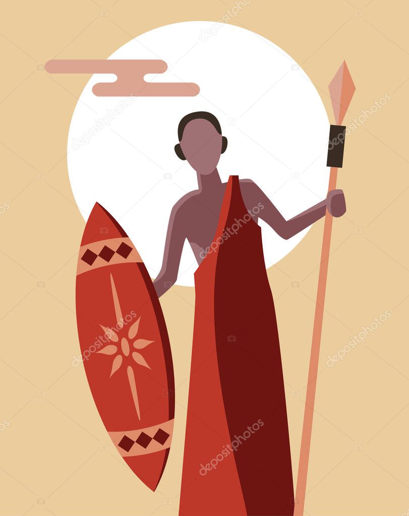 African tribal masai warrior standing confidently with spear