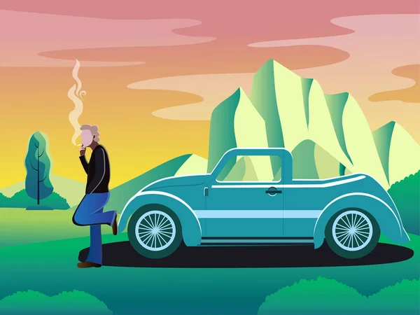 Man smoking alone in long drive vector illustration — Stock Vector