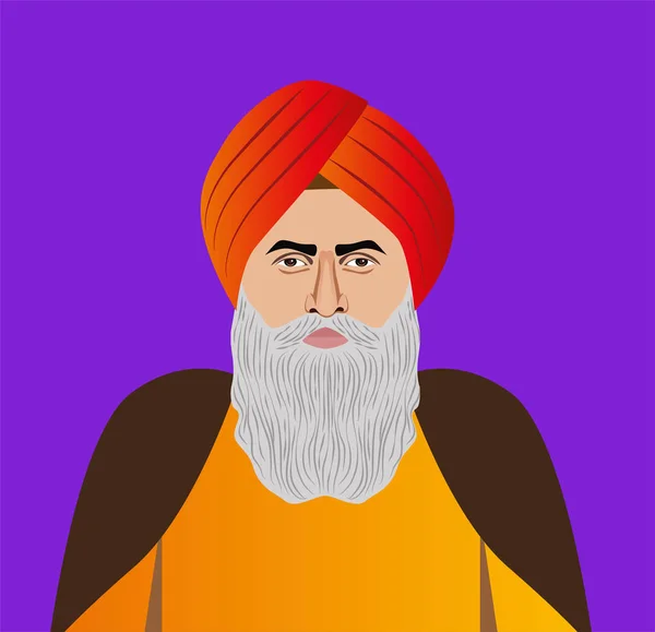 Viejo Punjabi hombre gurú primer plano vector ilustración — Archivo Imágenes Vectoriales