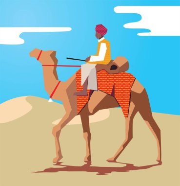 Çölde deve yolculuğu Hint rajasthani adam