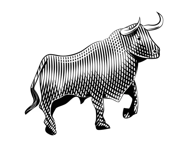 Bull Woodcut estilo linha arte ilustração —  Vetores de Stock