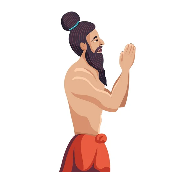 Sadhu praying side view isolated — Stock Vector