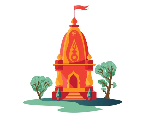 Hindu small temple with flag and trees isolated — Stock Vector