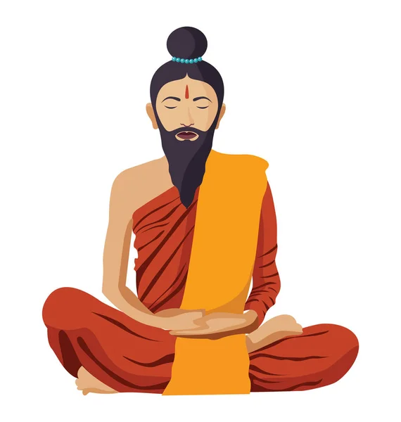 Meditación monje tibetano budista con barba aislada — Archivo Imágenes Vectoriales