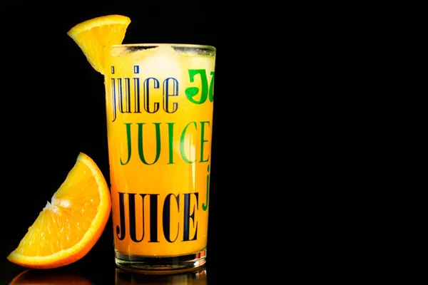 Orange Juice Ice Glass Black Background — Stock Photo, Image