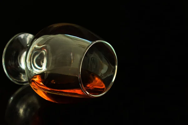 Glass Cognac Black Background Copy Space — Stock Photo, Image