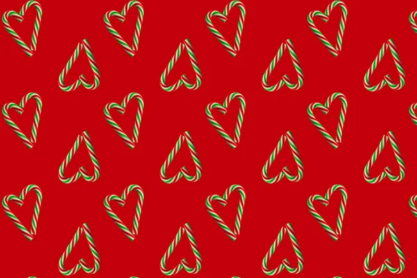 赤のクリスマスキャンディーで作られた小さな心 シームレスなパターン ラッピング紙コンセプト ファブリックパターン — ストック写真