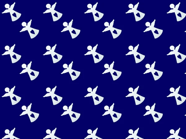 Angel. Seamless pattern of little figures of white angels on a blue background.