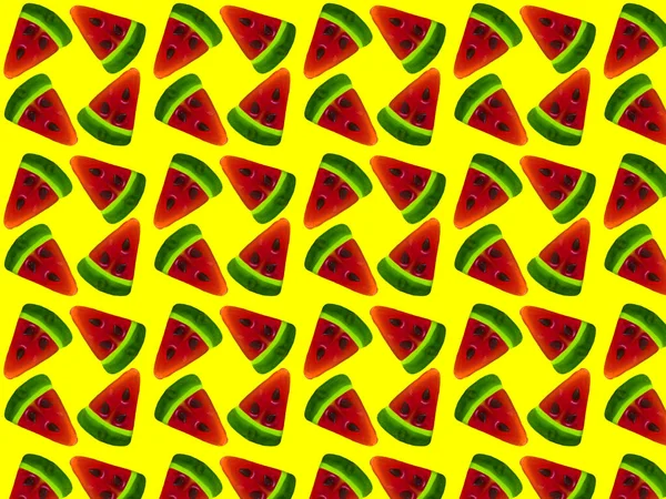 Bezešvé Vzor Plátků Melounu Žlutém Pozadí Tisk Pro Tkaninu — Stock fotografie