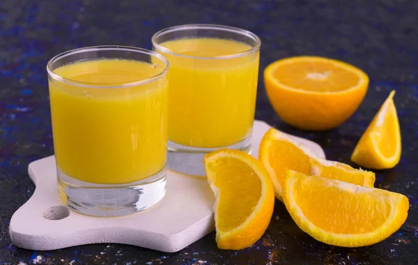Two Glasses Fresh Organic Orange Juice Close — Stock Photo, Image