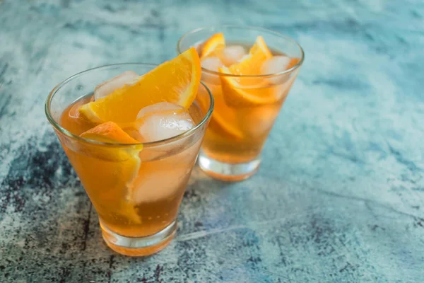 Orange Alcoholic Cocktail Ice Copy Space — Stock Photo, Image