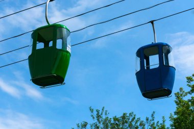  Gökyüzünde kablolu araba römorkları var. Temeller.