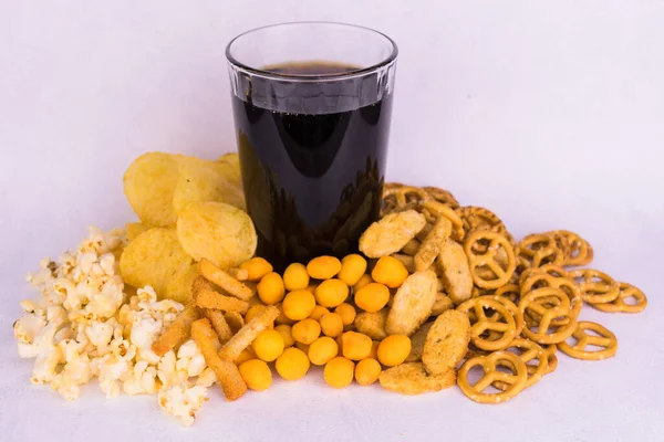 Muitos Tipos Junk Food Maus Petiscos Conceito Alimentar Pouco Saudável — Fotografia de Stock