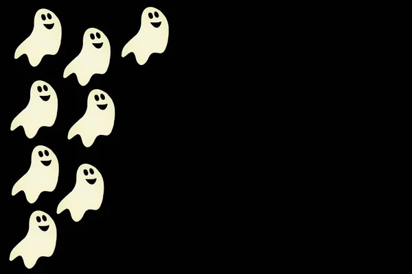 Netter Geist Auf Schwarzem Background Pattern Nahtlos Für Halloween — Stockfoto