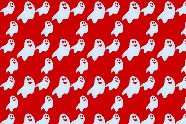 Netter Geist Auf Rotem Background Pattern Nahtlos Für Halloween — Stockfoto