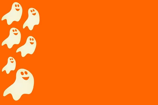 Söta Roliga Spöken Orange Bakgrund Kopiera Utrymme — Stockfoto