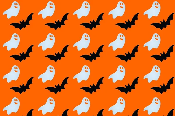Halloween Bakgrund Fladdermöss Och Spöken Sömlöst Mönster — Stockfoto