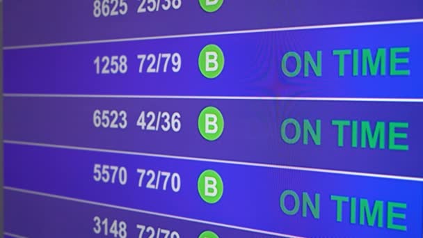 Tablica informacyjna na lotnisku z informacjami "Anulowane" — Wideo stockowe