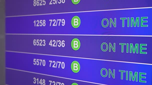 Informační tabule na letišti s informacemi "Ztraceno" — Stock video