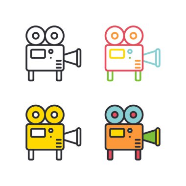 Retro projektör daire basit satır Icons set.