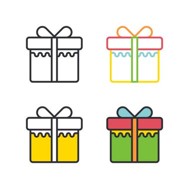 Hediye kutusu daire basit satır Icons set.