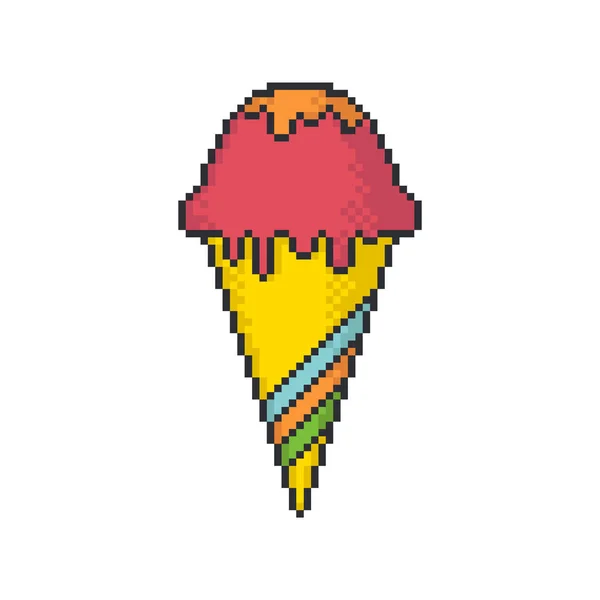 Ice Cream Cone Pixel Art Style Vector Icon White Background — Stock Vector