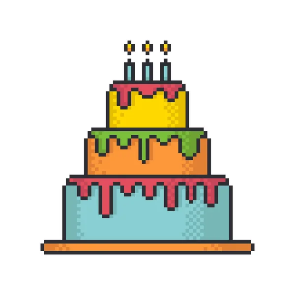 Gâteau Festif Glacé Pixel Art Style Vectoriel Icône Sur Fond — Image vectorielle