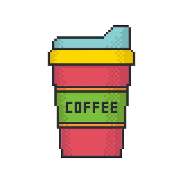 Coffee Pixel Art Style Vector Icon White Background — Stock Vector