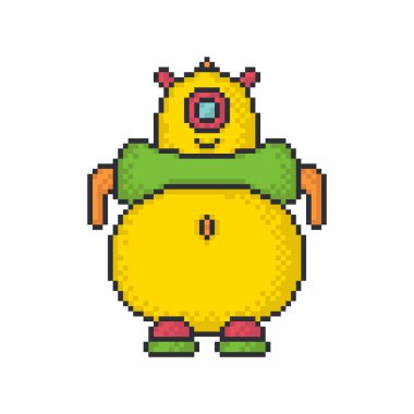 Nazik canavar piksel sanat stil vektör simgesi beyaz arka plan üzerinde.