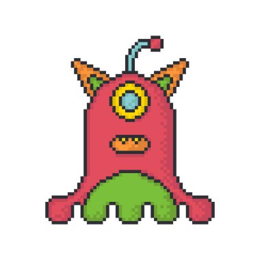 Dost canavar piksel sanat stil vektör simgesi beyaz arka plan üzerinde.