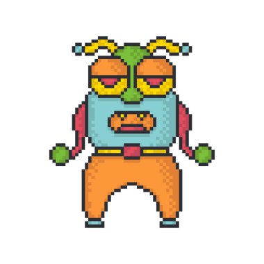 Deli canavar piksel sanat stil vektör simgesi beyaz arka plan üzerinde.