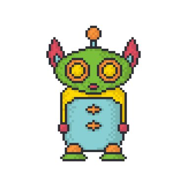 Uzaylı canavar piksel sanat stil vektör simgesi beyaz arka plan üzerinde.