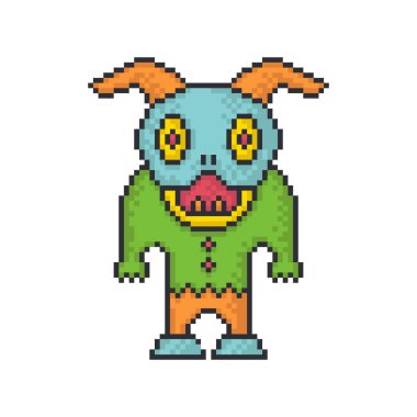 Komik canavar piksel sanat stil vektör simgesi beyaz arka plan üzerinde.