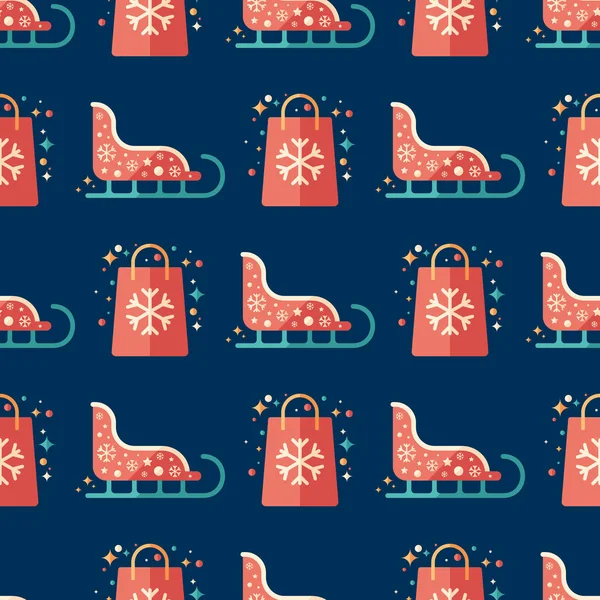 Santa Sleigh Gifts Flat Art Seamless Pattern — Stock Vector