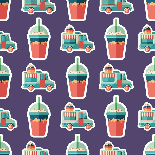 Ice Cream Van Flat Art Seamless Pattern — Stock Vector