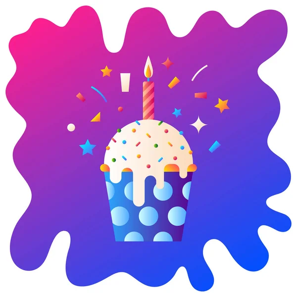 Aniversário Cupcake Gradiente Ícone Plano Com Fundo Fluido —  Vetores de Stock